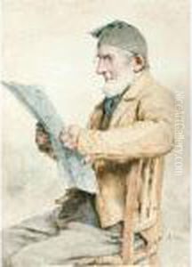 Inser Bauer Zeitung Lesend by Albert Anker