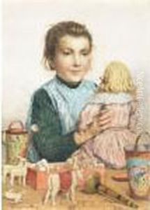 Madchen Mit Puppe Und Spielsachen by Albert Anker