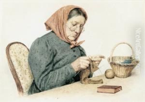 Strickende Bauerin by Albert Anker