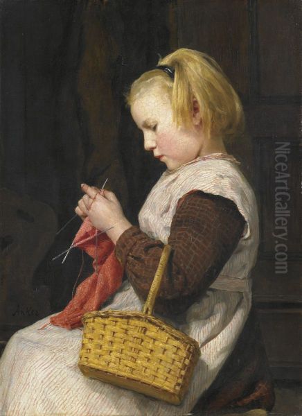 Strickendes Madchen Mit Korb - view 1