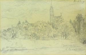 Blick Uber Die Emme Auf Die Kirche Von Kirchberg by Albert Anker