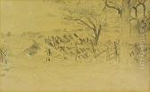Landschaft Mit Bauernhaus Und Holzzaun by Albert Anker