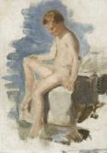 "sitzender Knabenakt". by Albert Anker