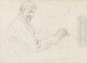Sitzender Bauer Mit Gefalteten Handen. by Albert Anker