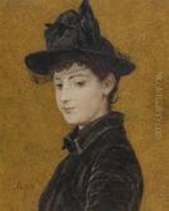 Portrait Of A Lady With Hat by Albert Anker