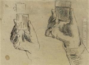 Studie Von Zwei Handen Mit Glasern. by Albert Anker