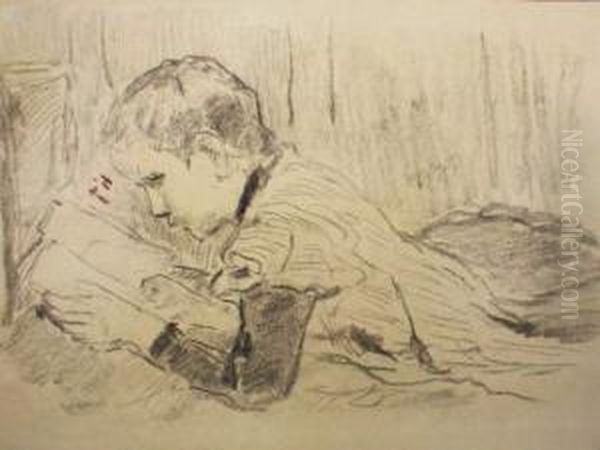 Fillette Allongee A Sa Lecture - view 1
