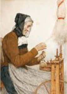 Grossmutter Am Spinnrad by Albert Anker