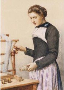 Junge Frau Am Webstuhl by Albert Anker