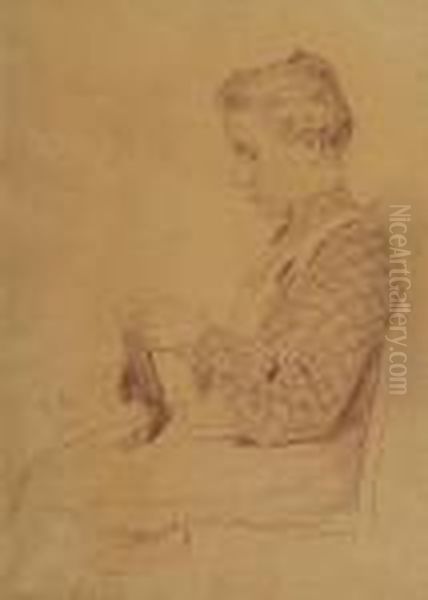Girl Knitting. - view 1