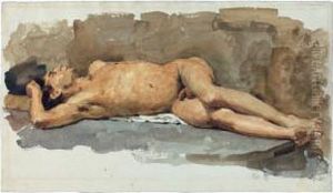 Liegender Mannlicher Akt by Albert Anker