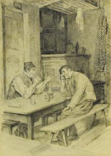 Zwei Bauern An Einem Tisch In
Der Guten Stube Im Gesprach. Illustration Zu Jeremias Gotthelf, Die
Kaserei In Der Vehfreude. - view 1