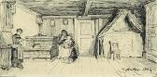 Interieur Mit Mutter Und Kind Und Strickender Tochter. 1882. - view 1
