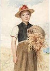 Girl With Sheaves by Albert Anker