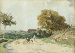 Landscape With Herdsman by Albert Anker