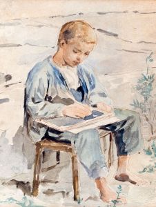 Knabe Mit Schiefertafel by Albert Anker