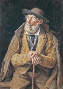 Sitzender Bauer Mit Pfeife by Albert Anker