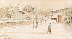 Verschneite Dorfstrasse In Ins. by Albert Anker