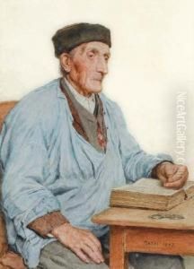 Am Tisch Sitzender Bauer. 1907. by Albert Anker