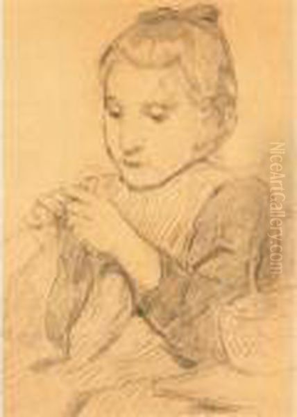 Girl Knitting - view 1
