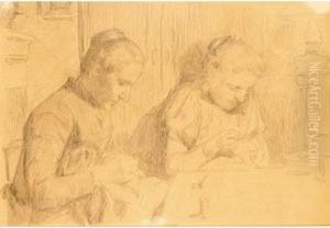 Women Sewing by Albert Anker
