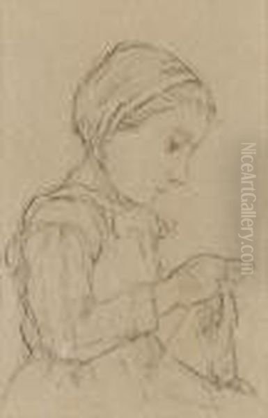Strickendes Madchen. - view 1
