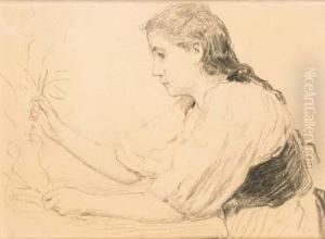 Madchen Mit Blumen by Albert Anker