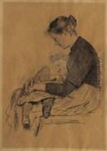 Junge Mutter Mit Kind by Albert Anker