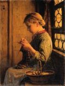 Strickendes Mdchen by Albert Anker