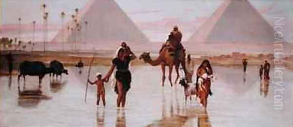 Arabs Crossing a Flooded Field by the Pyramids - view 1