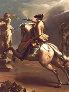 An Allegory A Young Horseman firing a pistol at a statue of an old man by Gaetano Gandolfi