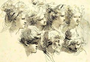 Seven studies of heads by Gaetano Gandolfi