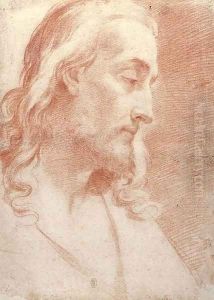The head of Christ in profile to the right