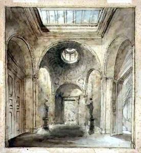 The anteroom of Sir Francis Chantreys sculpture gallery in 30 Belgrave Place by Joseph Michael Gandy