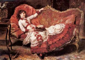 An Elegnat Lady in a Red Dress by Eduardo Leon Garrido