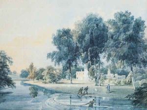 Chalfont House, Buckinghamshire, with fishermen netting the Broadwater