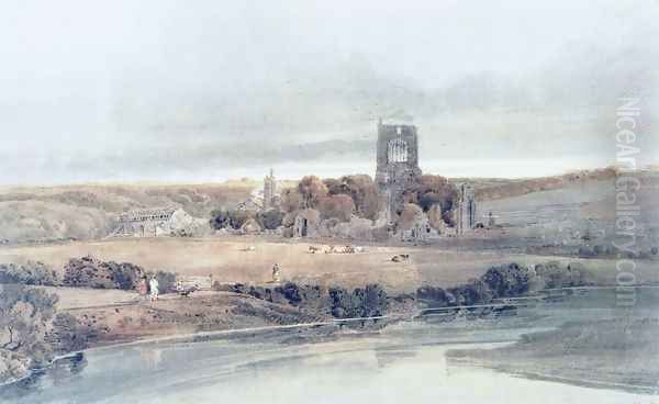 Kirkstall Abbey, Yorkshire, from the Bridge; Morning - view 1