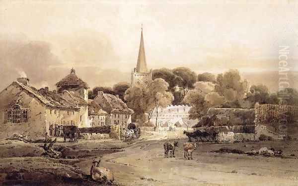 Village Street and Church Spire 2 - view 1