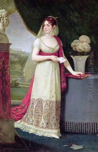Josephine Tasher de la Pagerie 1763-1814 Empress of the French gazing at a bust of her son Eugene de Beauharnais 1781-1824 at Malmaison by Antoine-Jean Gros