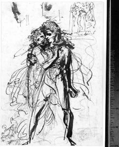 Young lovers embracing,with a subsidiary study of the composition and two studies of the man's head by Antoine-Jean Gros