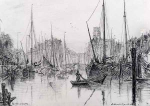 Moored Boats In Rotterdam by Albert Goodwin
