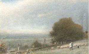 Driving sheep, Winchester by Albert Goodwin