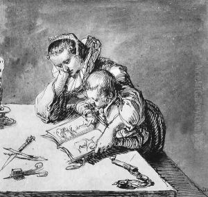 Woman and Child looking at a Picture Book c. 1600 by Jacob de II Gheyn