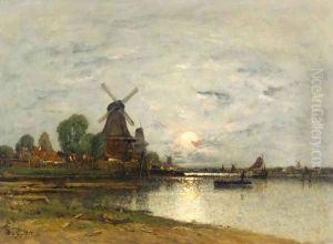 Dutch Landscape with Windmills by Wilhelm von Gegerfelt
