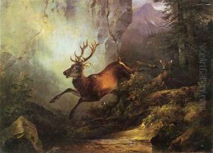 Deer Running through a Forest by Friedrich Gauermann