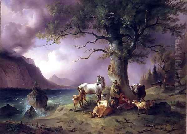 Sheltering from the storm by Friedrich Gauermann
