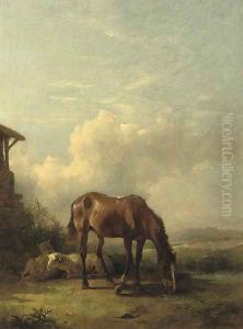 Sheep and a horse on a sunny afternoon by Friedrich Gauermann