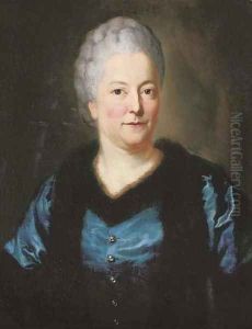 Portrait of Eva Charlotte Friederike, Gräfin von Einsiedel (1704-1758), half-length, in a blue silk dress trimmed with fur by Anton Graff