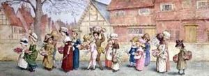 Procession of Sixteen Children Carrying Flowers