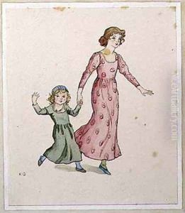 Two Little Girls in Party Dresses by Kate Greenaway